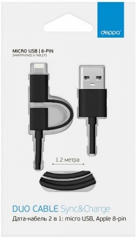 Дата кабель 2 в 1 micro USB . Apple 8-pin Deppa